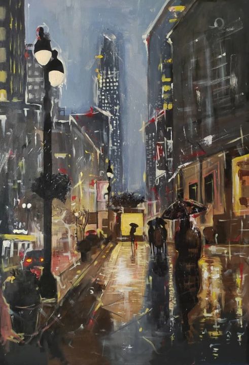 Schilderij getiteld "Rainy" door Alinart, Origineel Kunstwerk, Acryl