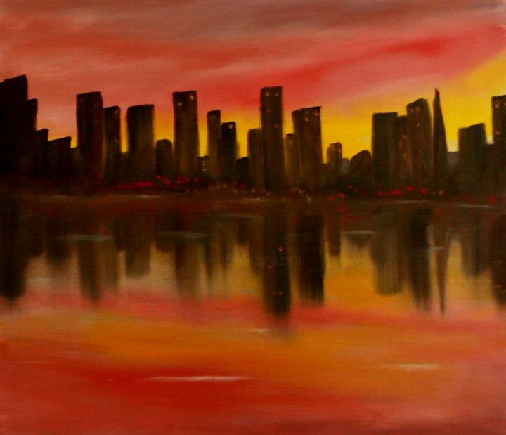 Painting titled "Cityscape" by David Snider, Original Artwork