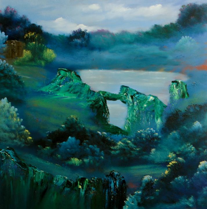 Peinture intitulée "Red Hills Lake" par David Snider, Œuvre d'art originale