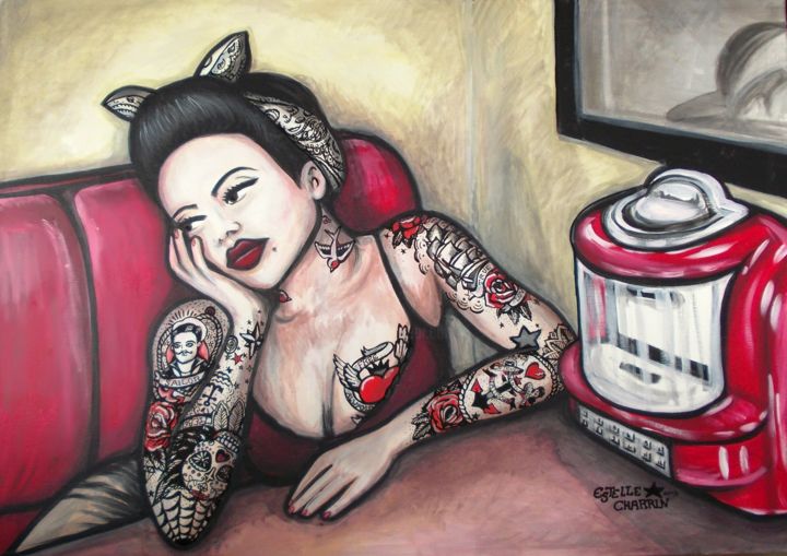 Painting titled "tattooed-girl" by Estelle Charrin, Original Artwork