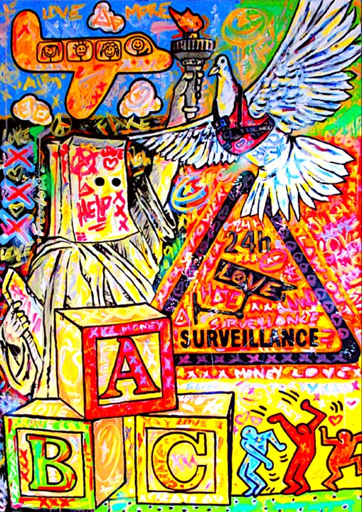 Painting titled "24-Hour Surveillance" by Stormy Legrand Brinson (LUZID), Original Artwork, Acrylic