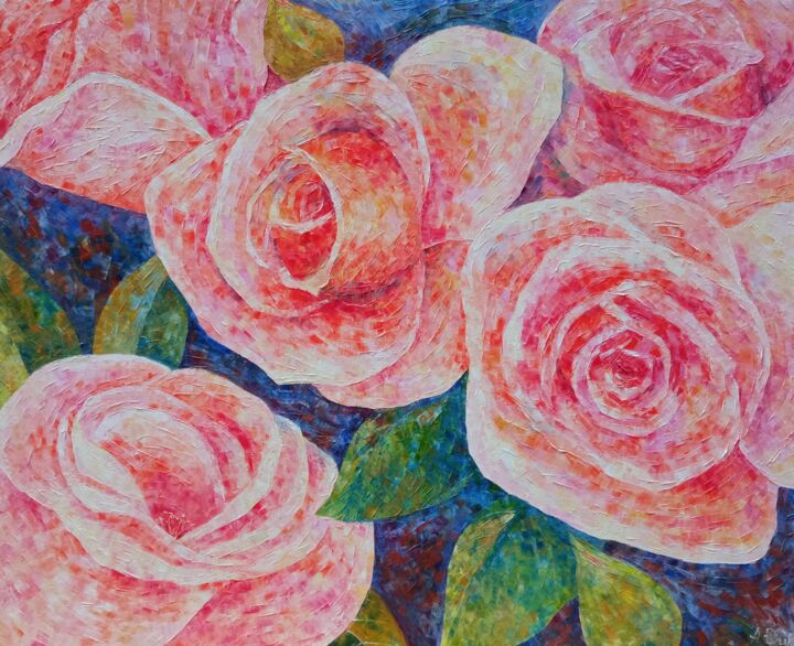 Painting titled "Rozes" by Anastasiia Dukic, Original Artwork, Oil