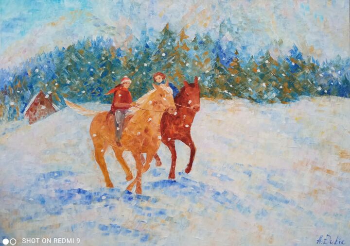 Painting titled "Winter" by Anastasiia Dukic, Original Artwork, Oil