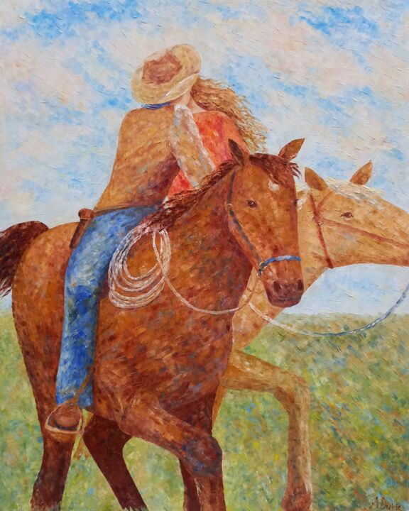 Painting titled "Cowboy's love" by Anastasiia Dukic, Original Artwork, Oil