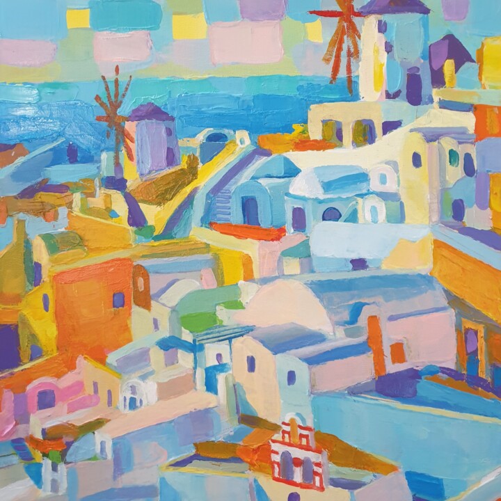 Painting titled "Santorini Greece" by Stoyan Lechtevski, Original Artwork, Acrylic