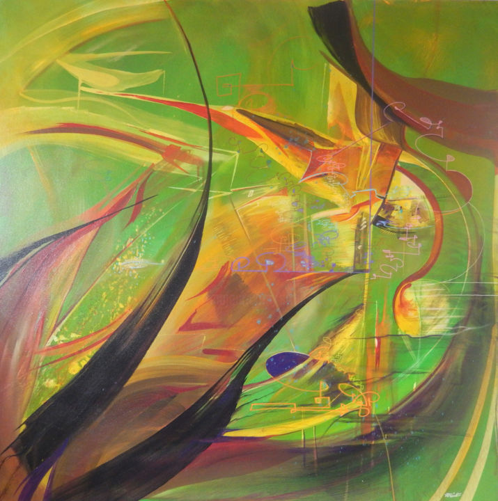 Painting titled "VERT ENERGY" by Strait Faya, Original Artwork, Acrylic