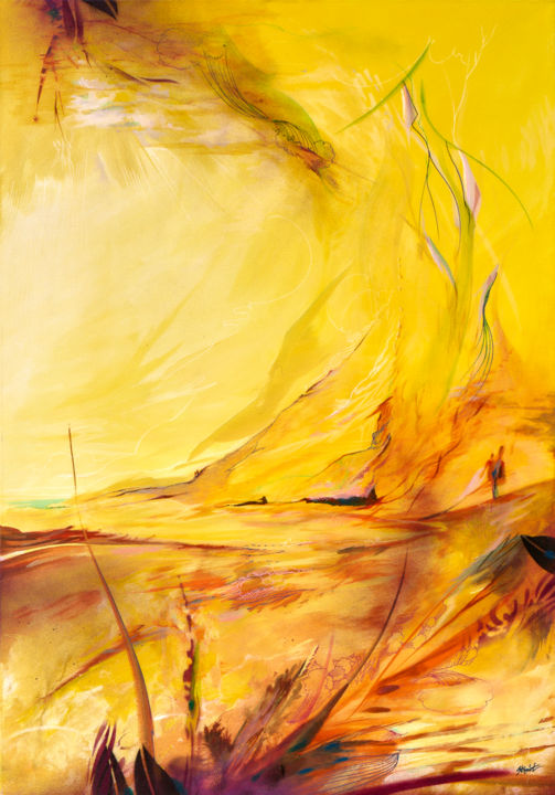 Peinture intitulée "CHEMIN JAUNE" par Strait Faya, Œuvre d'art originale, Acrylique