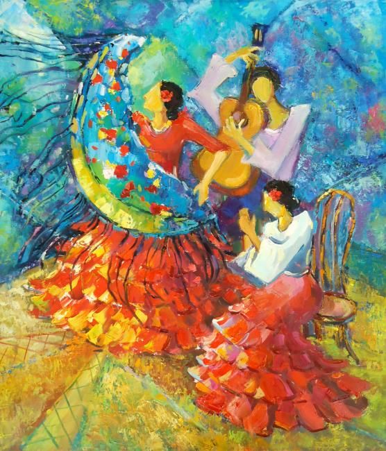 Painting titled "Danza en rojo (Тане…" by Irina Kramarenko, Original Artwork, Oil