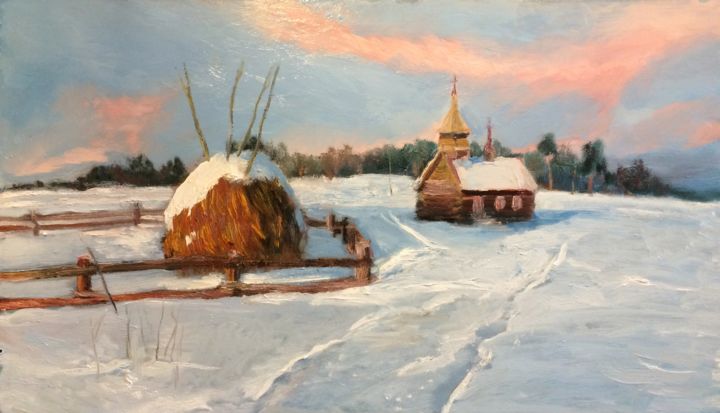 Painting titled "Стог и Церковка" by Igor Bochkarev (I B), Original Artwork, Oil