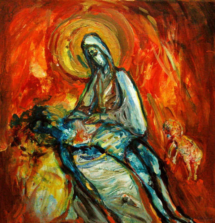 Painting titled "Mater Dolorosa" by Iva Strbova Jarosova, Original Art, Acrylic