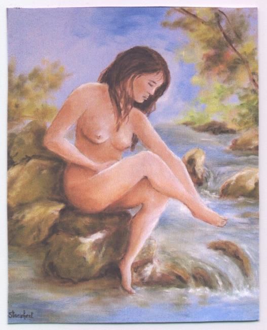 Peinture intitulée "la baigneuse" par Géraldine Streichert, Œuvre d'art originale, Huile
