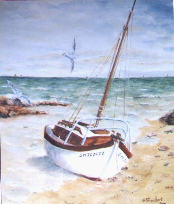 Peinture intitulée "le voilier" par Géraldine Streichert, Œuvre d'art originale, Huile