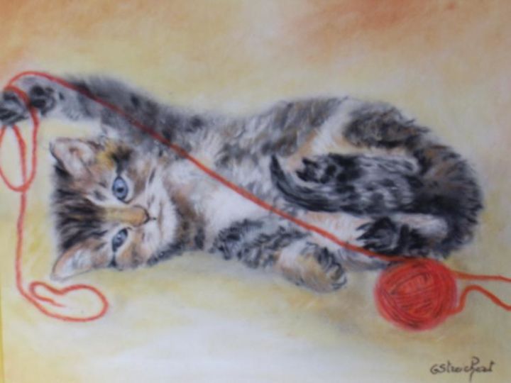 Malerei mit dem Titel "jeu de chaton" von Géraldine Streichert, Original-Kunstwerk