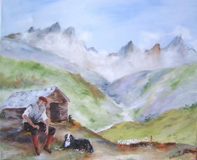 Peinture intitulée "le berger" par Géraldine Streichert, Œuvre d'art originale, Huile