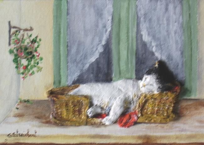 Peinture intitulée "repos du chat" par Géraldine Streichert, Œuvre d'art originale, Huile