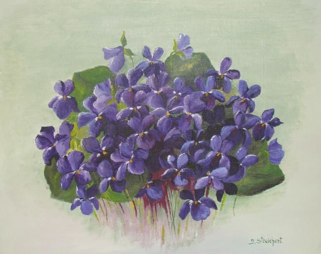 Bouquet De Violettes ., Painting by Irene Streichert Hoffart | Artmajeur