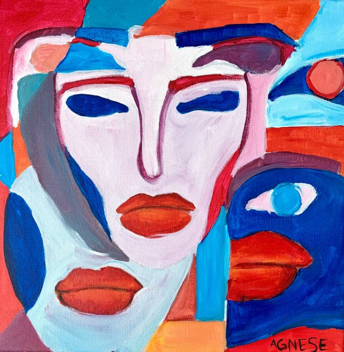 Painting titled "Cubism "Three women"" by Agnese Strode, Original Artwork, Acrylic