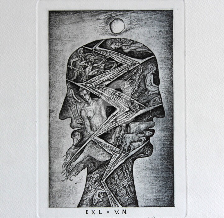 Printmaking titled "Janus" by Leonid Stroganov, Original Artwork, Etching