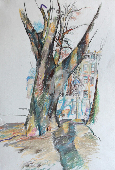 Peinture intitulée "Spring tree in the…" par Leonid Stroganov, Œuvre d'art originale, Pastel