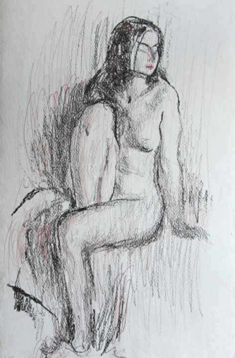 Desenho intitulada "Nude girl. Drawing" por Leonid Stroganov, Obras de arte originais, Pastel