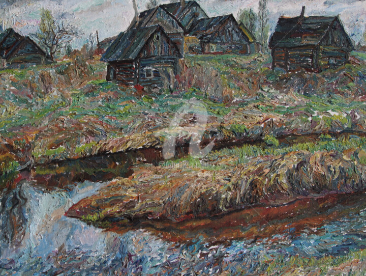Painting titled "April. Spring Villa…" by Leonid Stroganov, Original Artwork, Oil