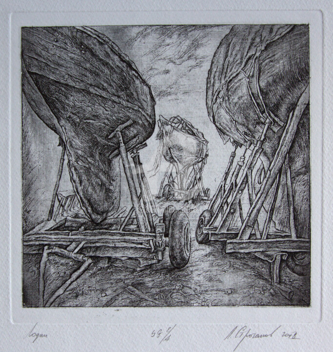 "Boats" başlıklı Baskıresim Leonid Stroganov tarafından, Orijinal sanat, Oyma baskı 