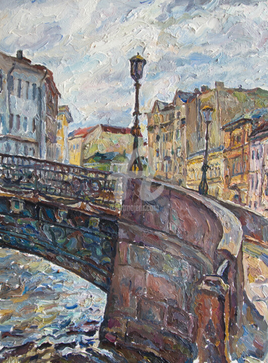 Painting titled "St.Petersburg. Brid…" by Leonid Stroganov, Original Artwork, Oil