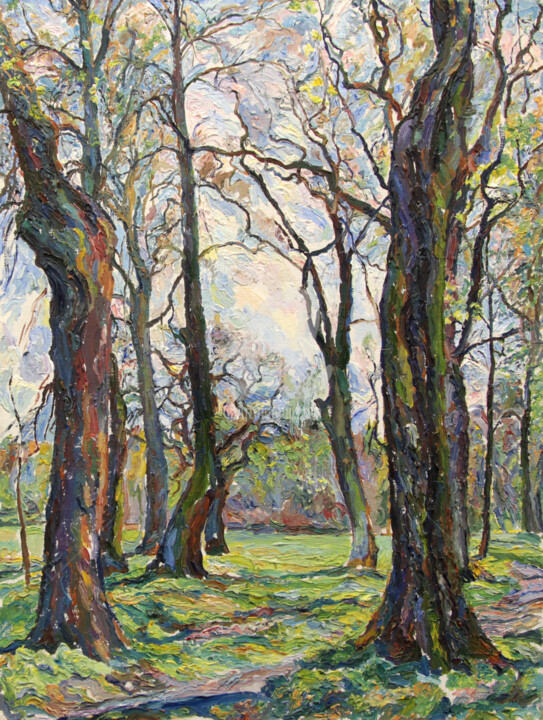 Pittura intitolato "Oak trees" da Leonid Stroganov, Opera d'arte originale, Olio