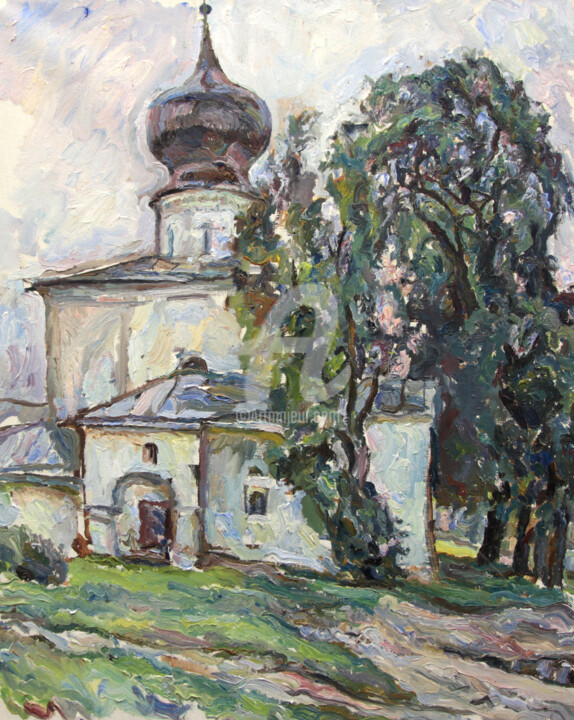 Pintura intitulada "Pskov. Church" por Leonid Stroganov, Obras de arte originais, Óleo
