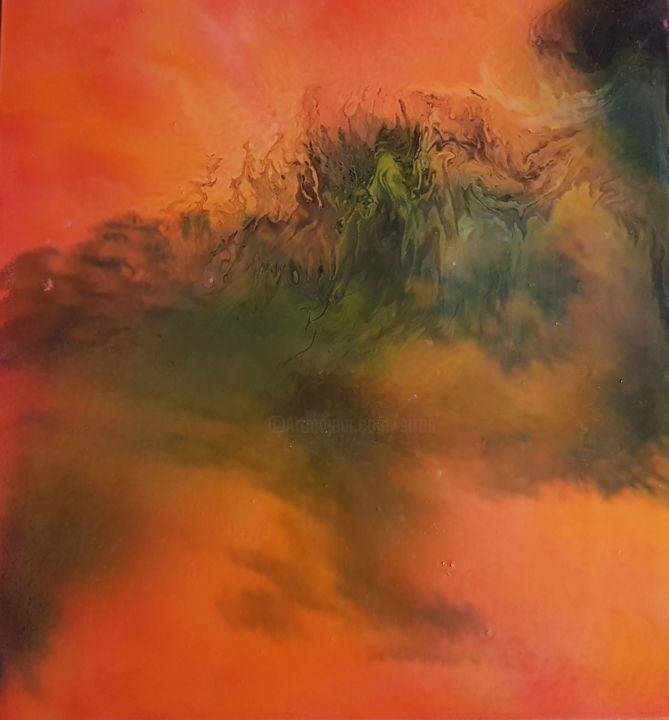 Painting titled "Fire sky" by Janez Štros, Original Artwork, Oil