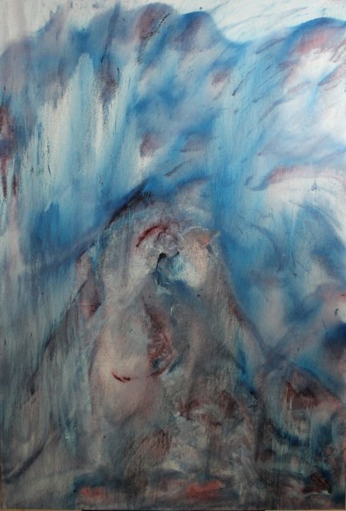 Painting titled "blue-angel-oil-on-c…" by Janez Štros, Original Artwork, Oil