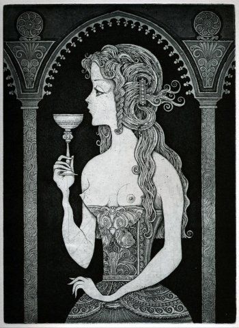 Printmaking titled "GIRL WITH GLASS" by Sergei Trubin, Original Artwork, Etching