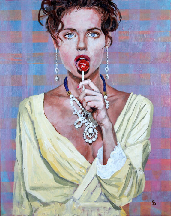 Ζωγραφική με τίτλο "Lolly Pop Lady" από Stuart Dalby, Αυθεντικά έργα τέχνης, Ακρυλικό