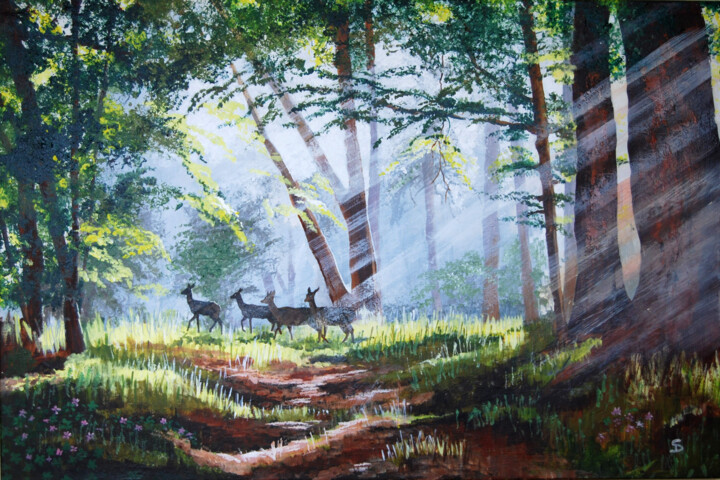Painting titled "Way Through The Tre…" by Stuart Dalby, Original Artwork, Acrylic