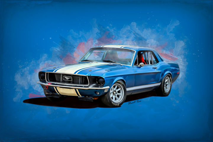 Fotografia intitulada "Blue 968 Mustang" por Stuart Row, Obras de arte originais, Fotografia Manipulada