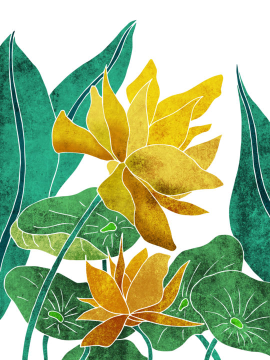 Digital Arts titled "Yellow Lotus" by Studio Grafiikka, Original Artwork, Digital Painting