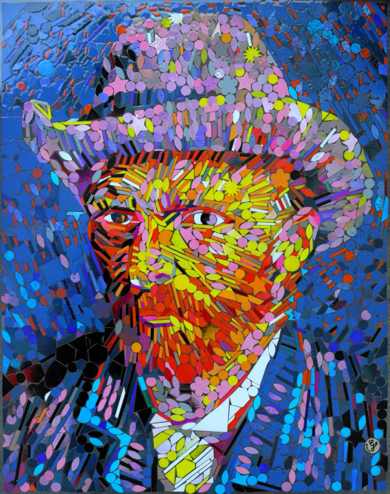 Collagen mit dem Titel "Vincent Van Gogh 1" von Van Gug, Original-Kunstwerk, Collagen
