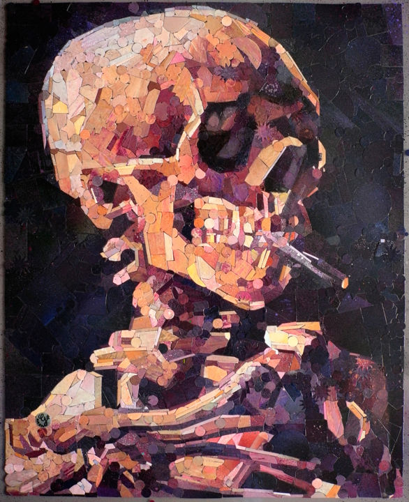Κολάζ με τίτλο "Squelette qui fume" από Van Gug, Αυθεντικά έργα τέχνης, Σπρέι βαφής