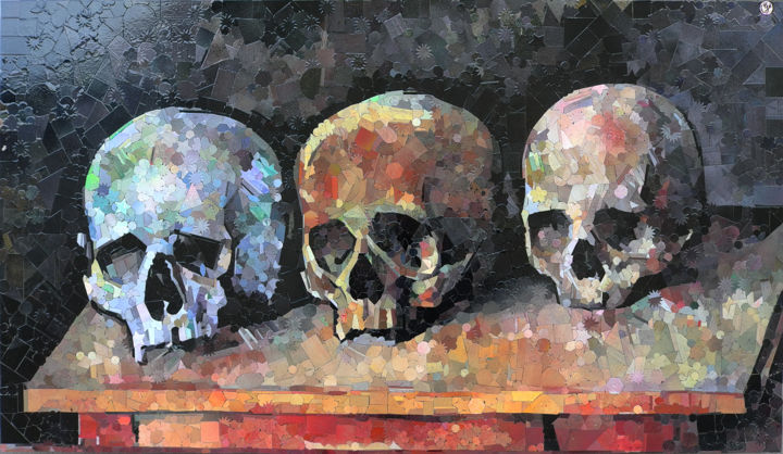 Collages intitolato "3 Crânes" da Van Gug, Opera d'arte originale, Collages