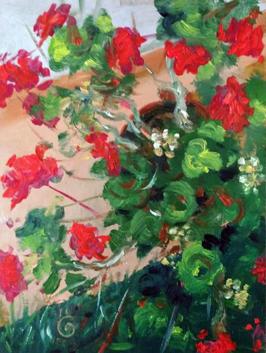 Pittura intitolato "Fiore di altea rosa…" da Gent Faja, Opera d'arte originale, Olio