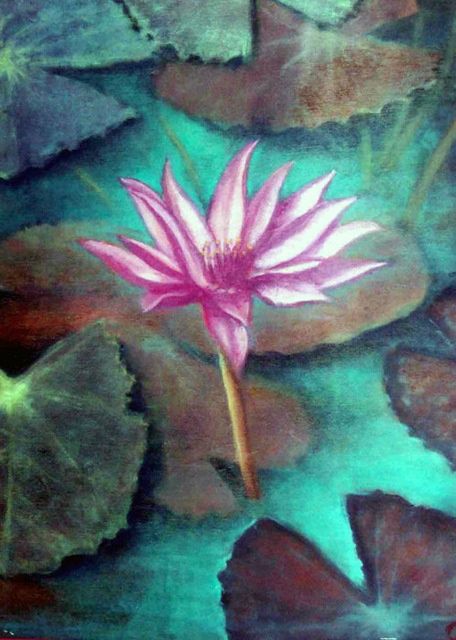 Pittura intitolato "Water lily-2" da Studiocosmicmandala, Opera d'arte originale, Olio