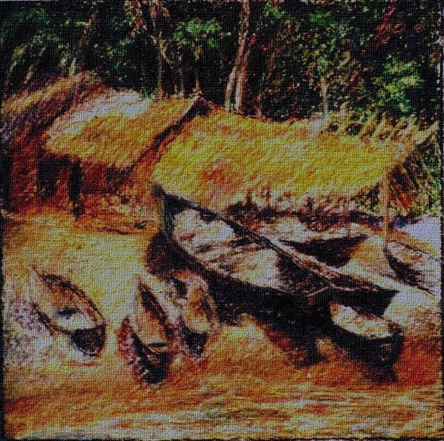 Pittura intitolato "Fishing village" da Studiocosmicmandala, Opera d'arte originale, Olio