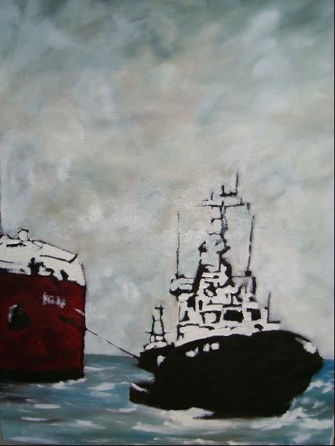 Peinture intitulée "Tugboat 2" par Studio Marcel, Œuvre d'art originale, Huile