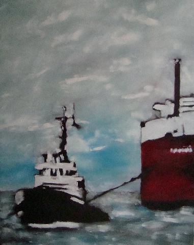 Peinture intitulée "Tugboat" par Studio Marcel, Œuvre d'art originale, Huile