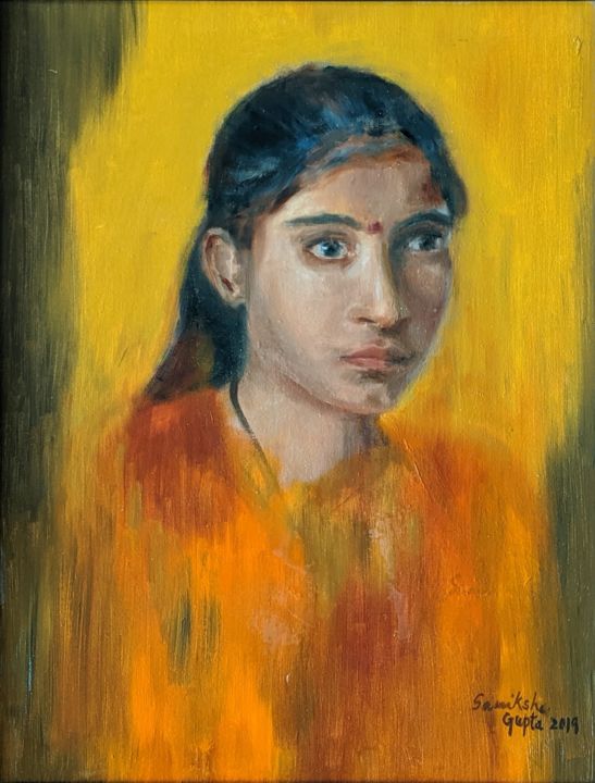 Painting titled "Devi" by Samiksha Gupta, Original Artwork, Oil Mounted on Other rigid panel