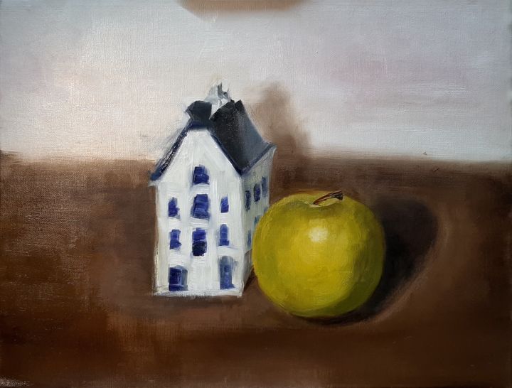 Painting titled "Gin House" by Samiksha Gupta, Original Artwork, Oil Mounted on Wood Panel