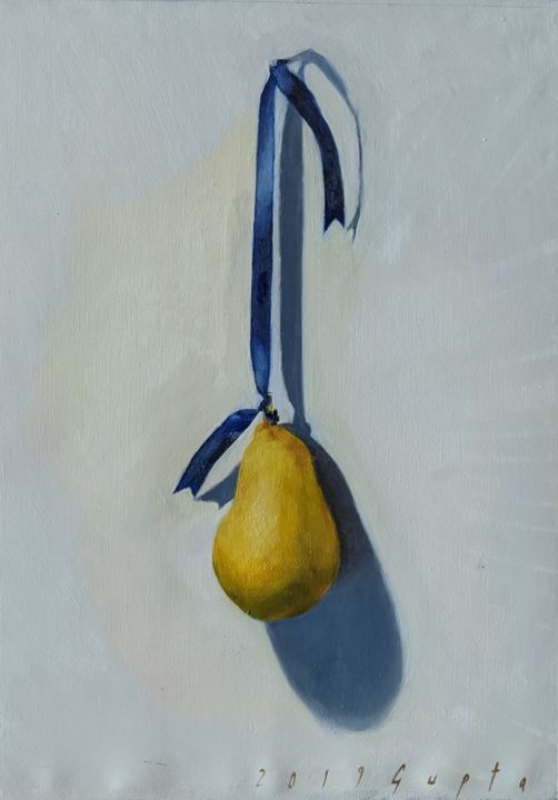 Painting titled "Hanging Pear" by Samiksha Gupta, Original Artwork, Oil