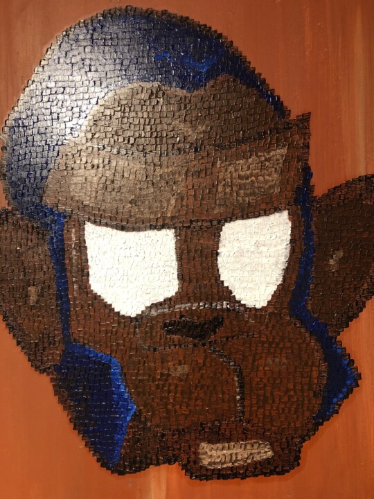 Painting titled "Pixelmonkey" by Stvdbs, Original Artwork, Oil Mounted on Wood Stretcher frame