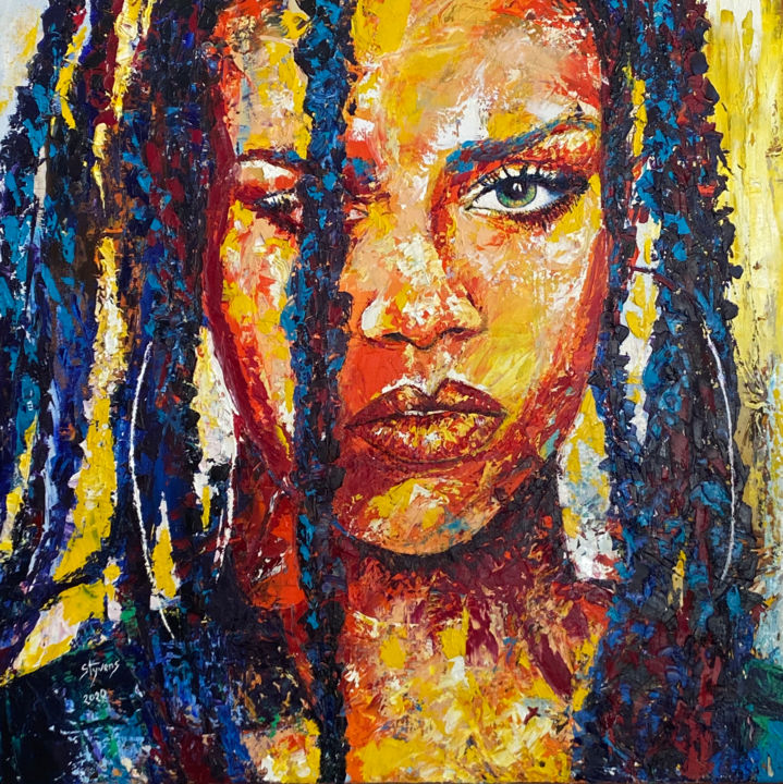 Peinture intitulée "Rihanna" par Styvens Chalot, Œuvre d'art originale, Huile