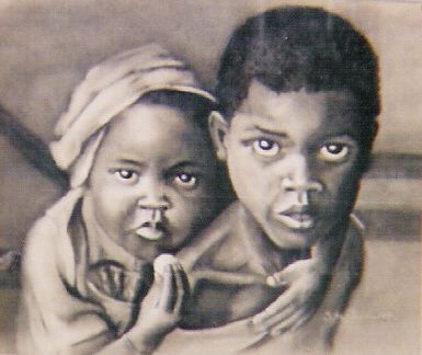 Painting titled "African Kids" by Su Yurewich, Original Artwork, Oil